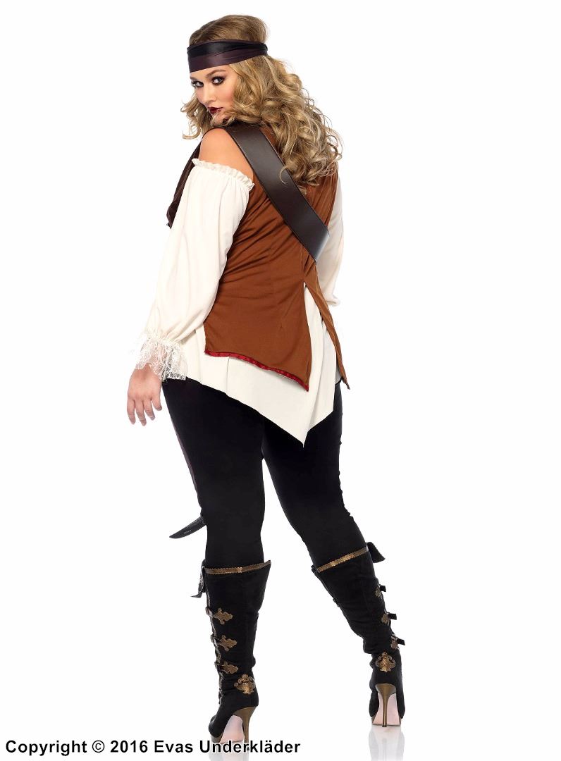 Pirate Captain Blackheart (woman), costume top and leggings, lacing, cold shoulder, XL to 4XL